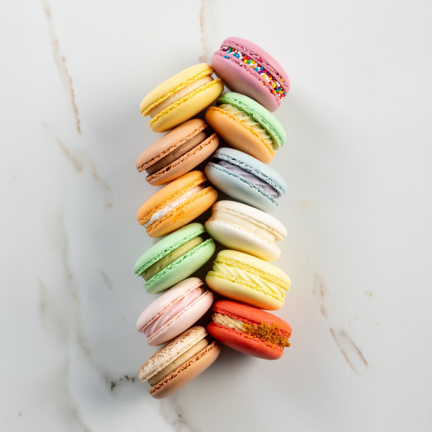 Box of assorted macarons in various flavours