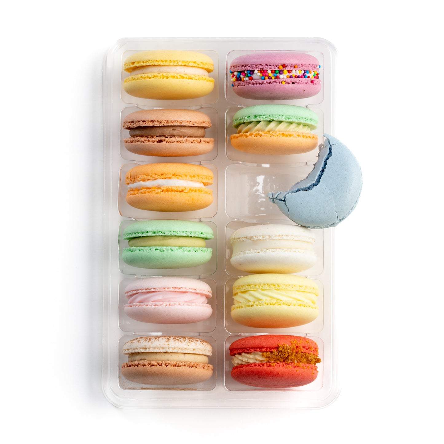 Box of assorted macarons in various flavours