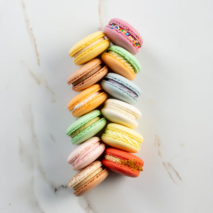 Box of assorted macarons in various flavours