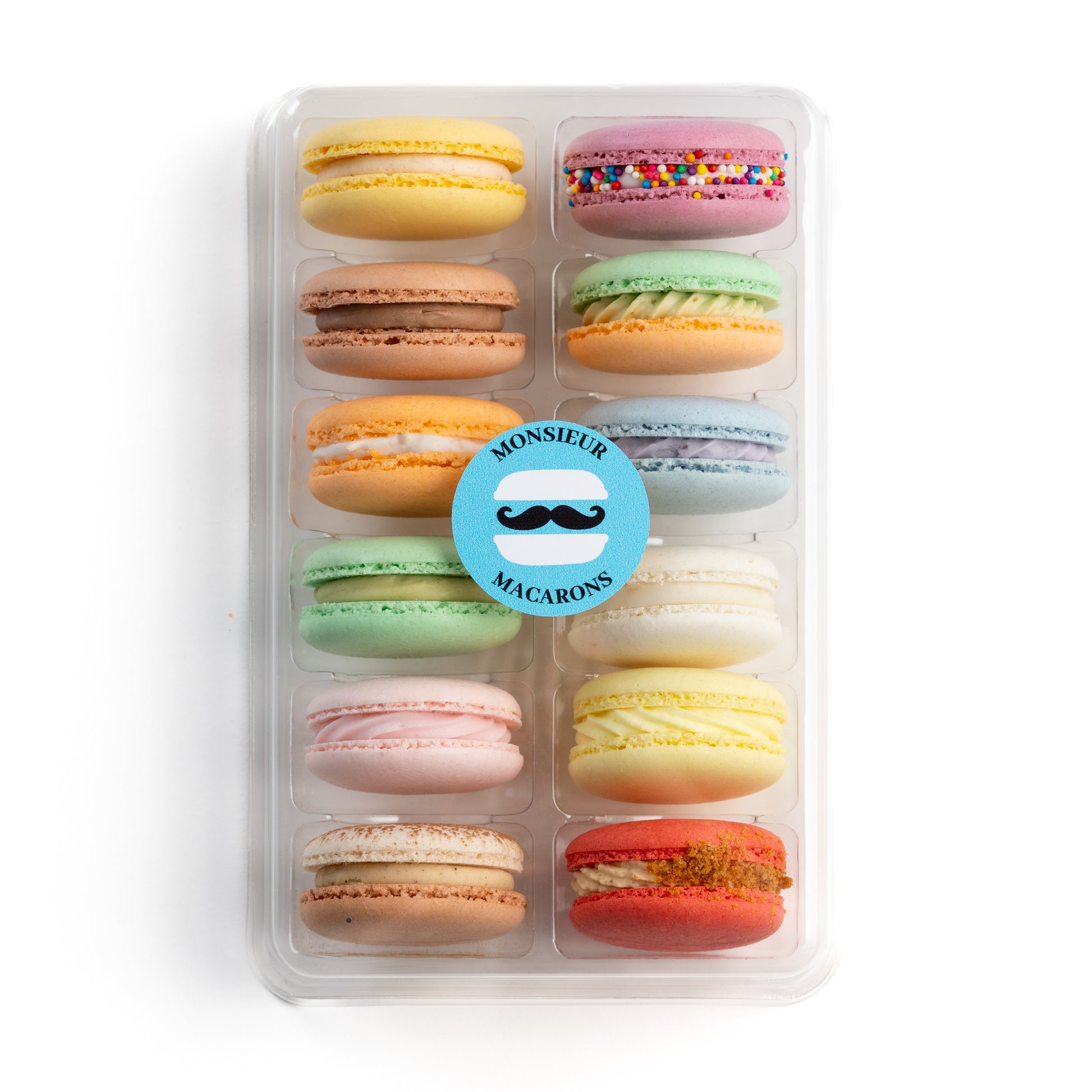 Box of assorted macarons in various flavours