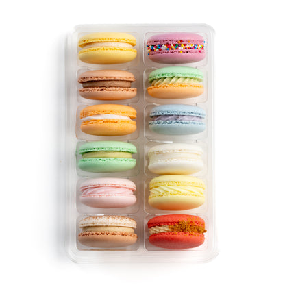 Box of assorted macarons in various flavours